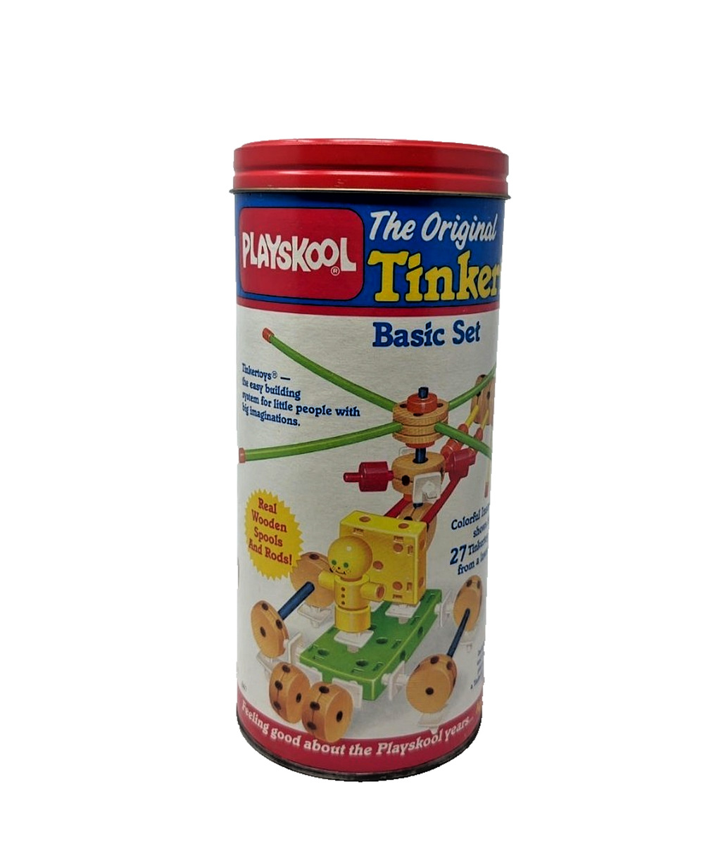 Playskool 1986 Original Tinkertoy Basic Set Storage Can Incomplete Parts